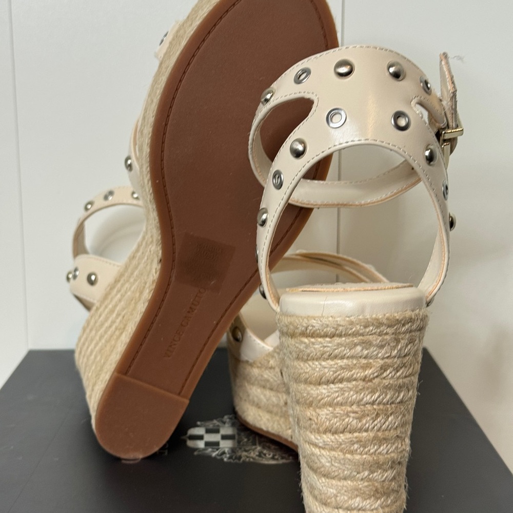 Vince‎ Camuto Beige Studded Wedge Sandals - Picture 6 of 6